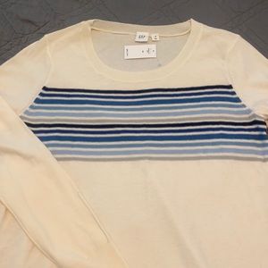 NWT Gap sweater sz XS blue striped off white beige